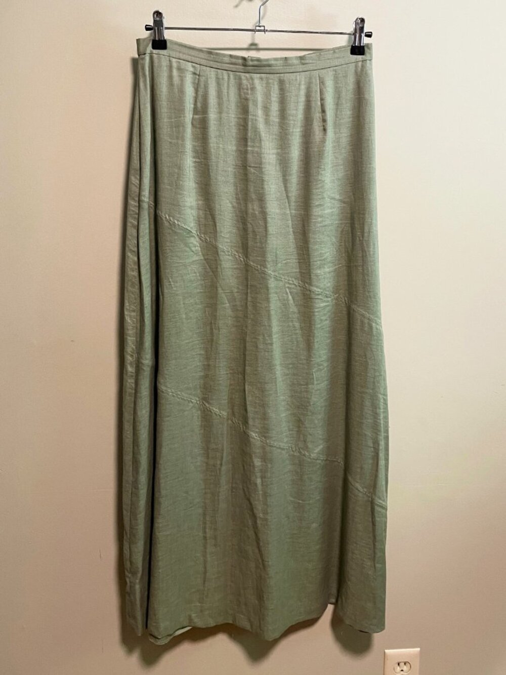 New Vintage Ann Taylor 100% Linen Maxi Skirt Sage Green tag 10, 6-8 fit